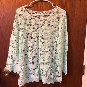 Mint Green Long Sleeve Crochet Top